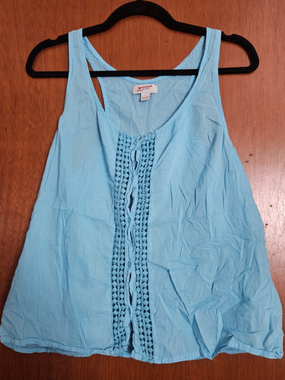 Arizona Jean Company Light Blue Crochet-Trim Tank Top